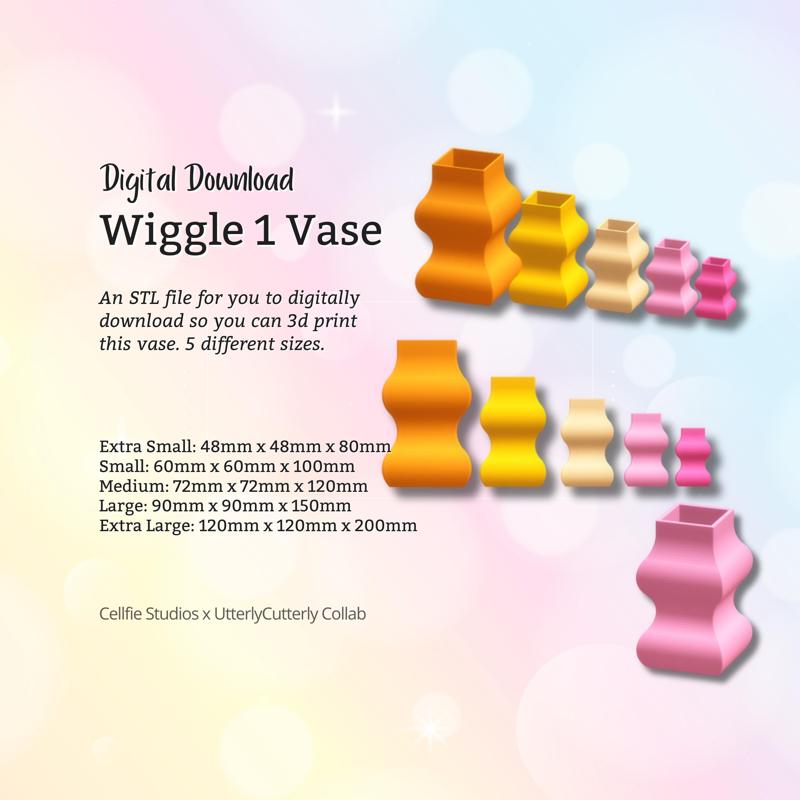 Wiggle Vase 1 STL File - Digital Download -5 Sizes- Homeware, Minimalist Modern Design