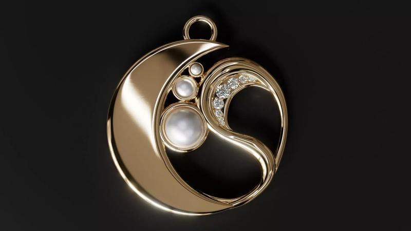 Luxurious 3D Printable Golden Pendant with Pearls