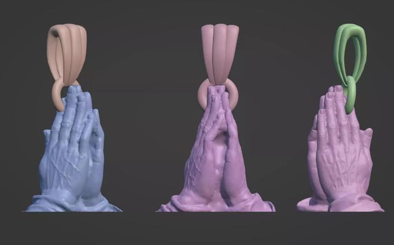 Praying Hands Pendant Necklace bas-relief