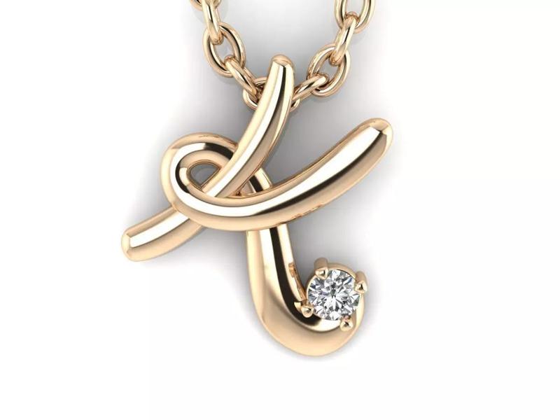 Pendant K letter gold with diamonds