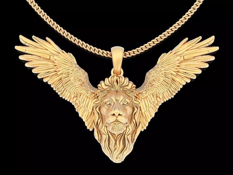 Lion and wings silver goild  jewelry printable 3D model