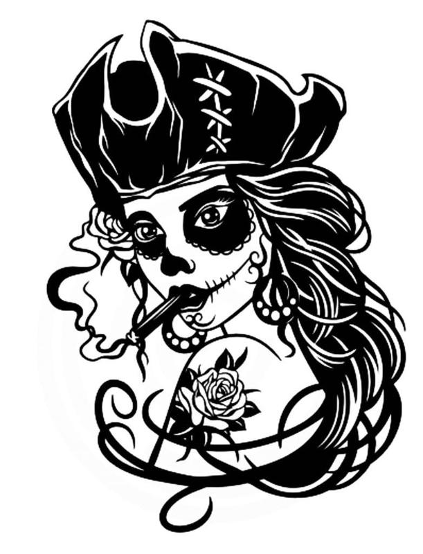 2D sugar skull pirate girl