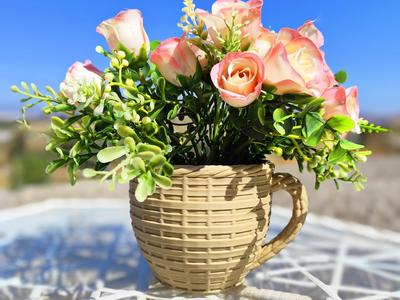 Wicker Coffee Cup Planter