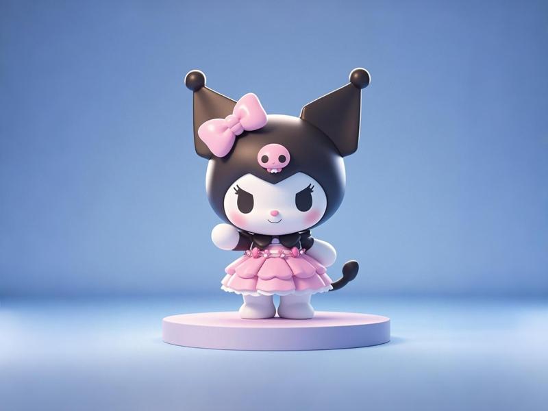 Kuromi in a pink dress - Cute Sanrio Figure - Kuromi Figurine Rabbit Coloring Toy