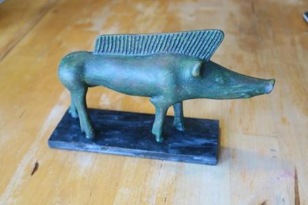 Celtic Relic: bronze wild boar on marble socket