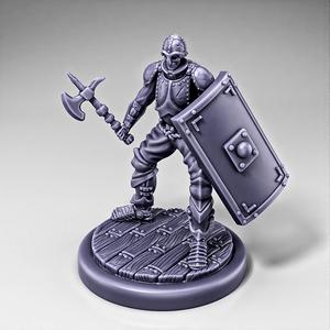 Skeleton - Infantry - Battle Axe + Scutum Shield - Ready Pose + Wooden Base