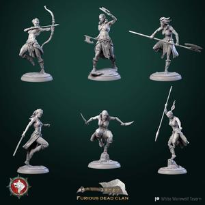 Orc warriors female set 6 miniatures 32mm pre-supported