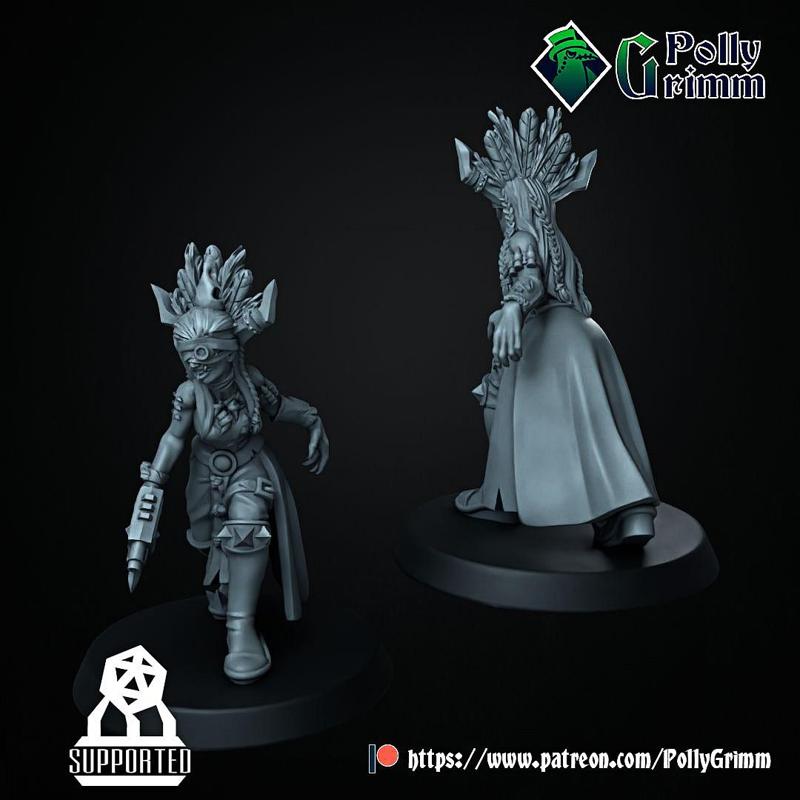 Tabletop sci-fi post apocalypse miniature. Wasteland Amazons. Undead huntress