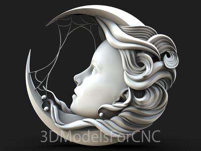 3D Model STL File for CNC Router Laser & 3D Printer Moon with Woman Face