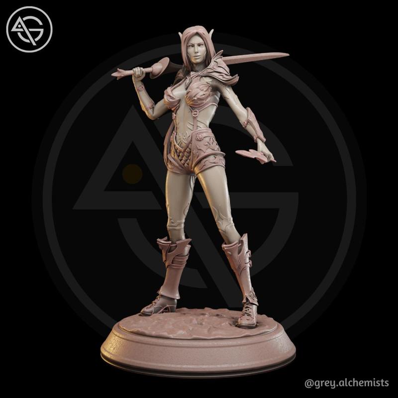 Rina the Drow Demon Hunter, DnD Miniatures - Fantasy Character in 32mm & 75mm - DnD STL (Pre-Supported)