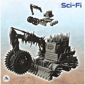 Post-apo backhoe with multiple rotary saws and spikes (13) - Future Sci-Fi SF Post apocalyptic Tabletop Scifi