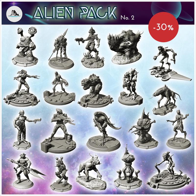 Sci-Fi alien figures pack No. 2 - SF SciFi post-apo post apocalypse wars future 15mm 20mm 28mm wargaming wargame