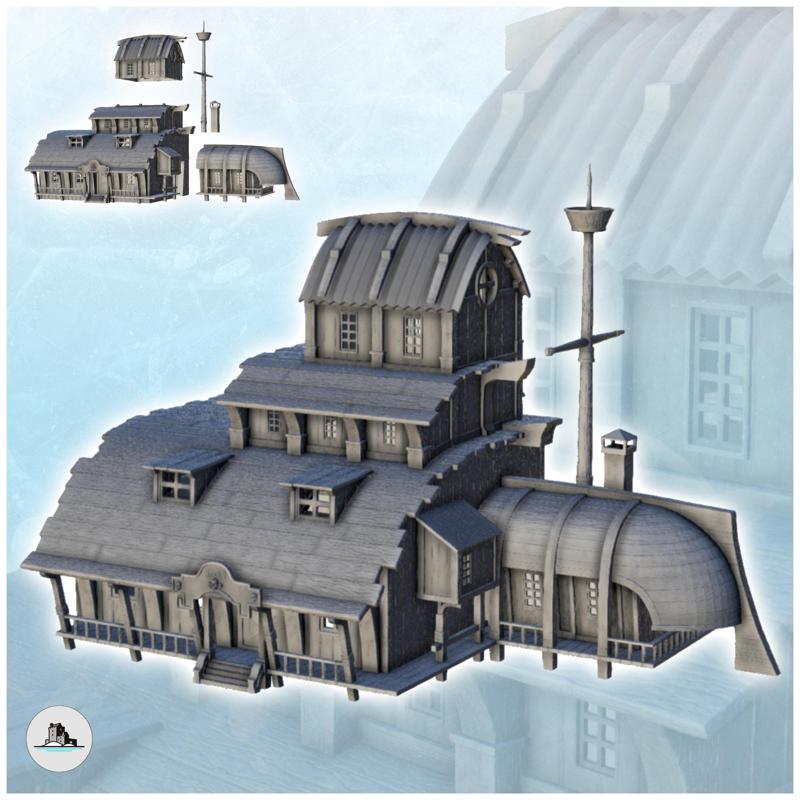 Large medieval wooden pirate building with mast and floor (8) - Pirate Jungle Island Beach Piracy Caribbean Medieval