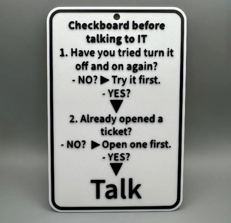 IT Checklist Sign – Funny Office Reminder Joke   