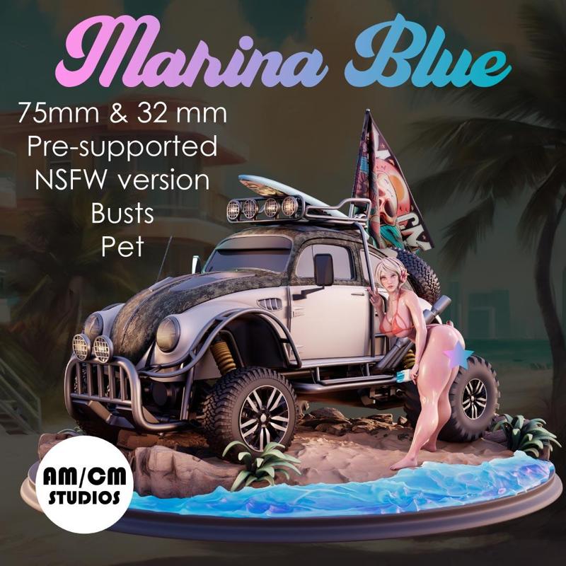 Marina Blue: 3d printable beach girl Pin-Up (Commercial license)