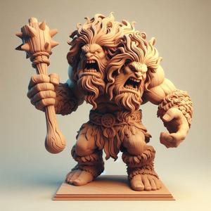 417 Two-Headed Roaring Norwegian Troll - 3D-Printed Ivory-Style Statue, animal, model, 3d model, statue, 3d print, low poly, creature, sculpture, cat, fantasy, art, dragon, wood, base, sword, warrior, wild, dog