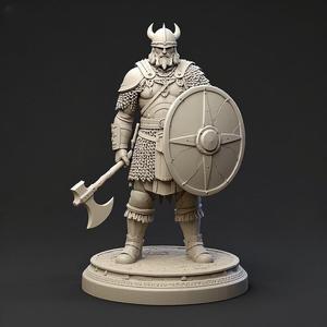 1454 Color 3D Model of a Viking Warrior in Full Armor on Pedestal, fantasy, art, sculpture, creature, magic, collectible, witch, dinosaur, wooden, knight, viking, dragon, dnd, cat, monster hunter, dog, monster, totem, totemic