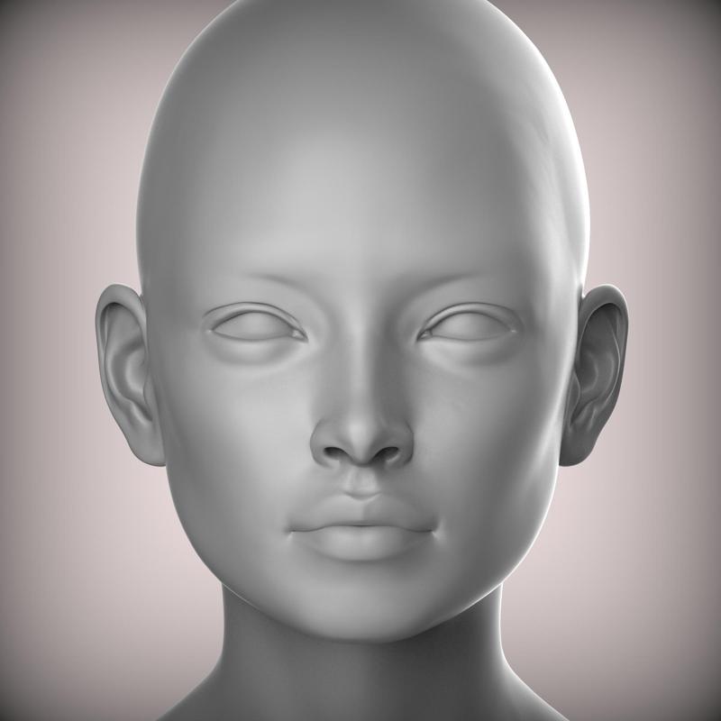 80 3D HEAD FACE FEMALE CHARACTER FEMALE TEENAGER PORTRAIT DOLL BJD LOW-POLY 3D MODEL