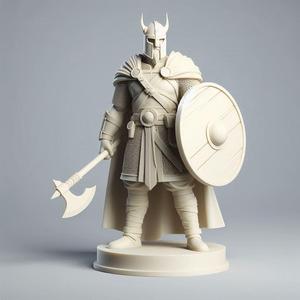 183 Stern Viking Warrior with Shield and Axe - Ivory-Style Minimalist Statue, character, monster, fantasy, art, sculpture, model, animal, 3d model, statue, creature, magic, 3d print, collectible, cat, wood, dragon, sword, base, warrior, wild, dog