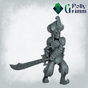 Fantasy and historic miniatures for tabletop games. Arabian Nightmare. Skeleton army. Soldier with two-handed scimitar