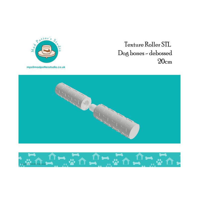 Texture Roller STL File - Dog bones - debossed 20cm - for 3D Printing