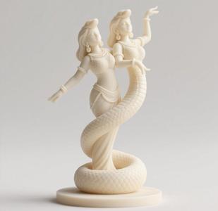 274 Ivory Twin-Headed Serpent Dancer - Indian Style Minimalist Statue, character, monster, fantasy, art, sculpture, model, animal, 3d model, statue, creature, low poly, 3d print, collectible, cat, wood, dragon, sword, base, warrior, wild, dog