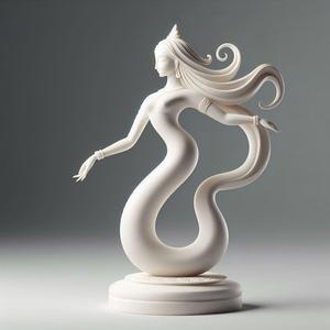 51 Ivory Serpent Dancer with Female Head - Indian Minimalist Statue, character, monster, fantasy, art, sculpture, model, animal, 3d model, statue, creature, magic, 3d print, collectible, cat, wood, dragon, sword, base, warrior