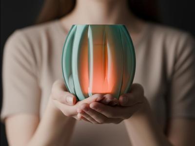 Elegant Ribbed Oval Lamp with coloured diffuser