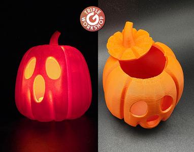 Ghost Jack-o-Lantern w/Lid LED Tea Light Holder