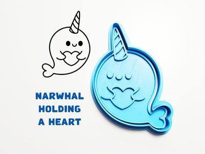 Narwhal Holding A Heart Cookie Cutter / Stamp