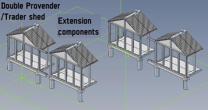Double Small provender / trader goods shed end extension sections 1/76 scale