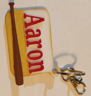 KEYCHAIN WITH AARON NAME AND BASEBALL BAT LOGO