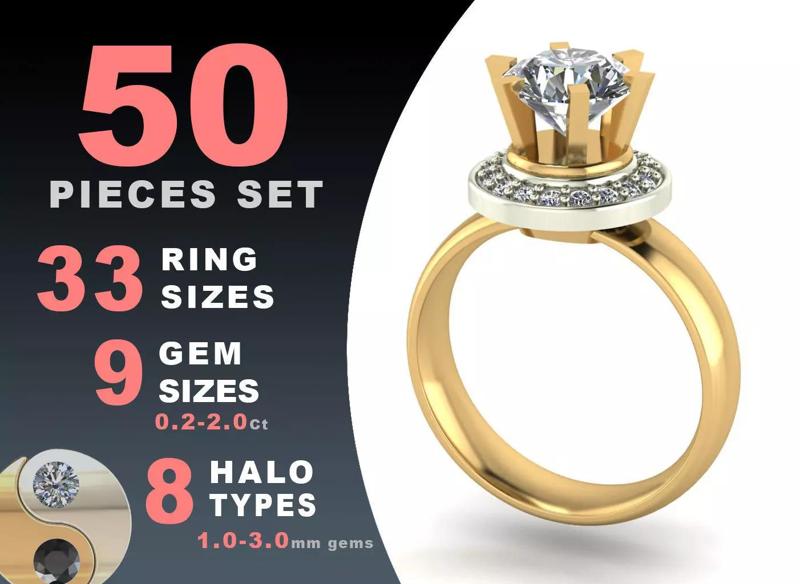 Halo solitaire wedding engagement ring