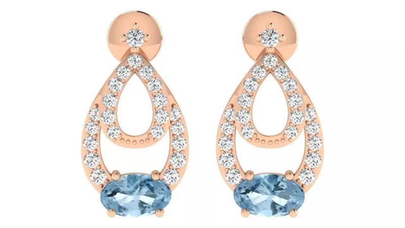 Oval Diamond Women Earring 3dm STL OBJ FBX Renders Details