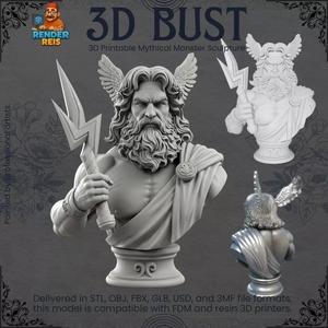 Zeus Bust  3D Printable Statue of the King of Greek Gods