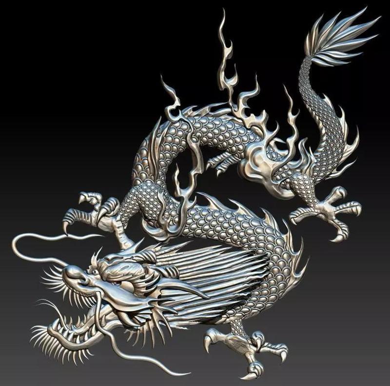 Chinese dragon relief model for CNC and 3D Print