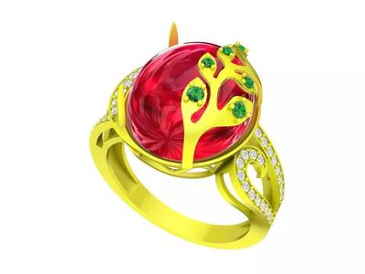 6796 Oval Ruby Green Diamond Leaf Women Ring