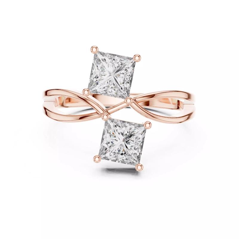 Toi-Et-Moi Princess Cut Bypass Engagement Ring 3DM STL Video