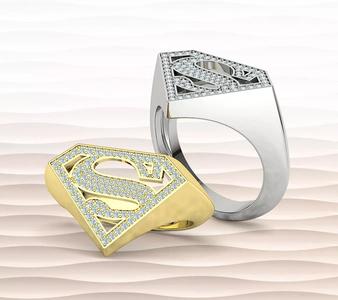 Superman Diamond Signet Ring 3dprint model 8-13US sizes