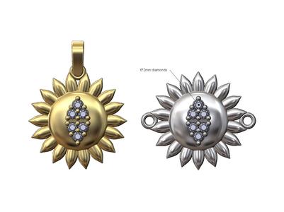 Sun diamond cluster pendant bail and bracelet charm 3D print model