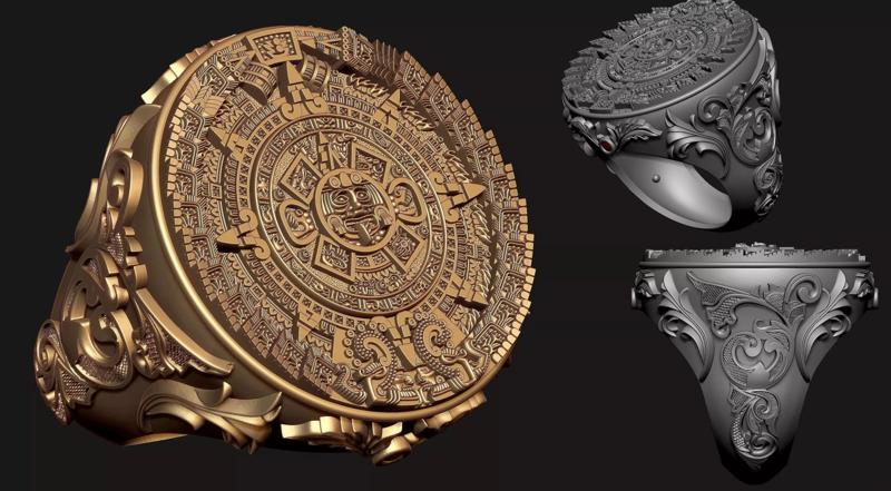 Mayan Calendar Gents Signet Ring