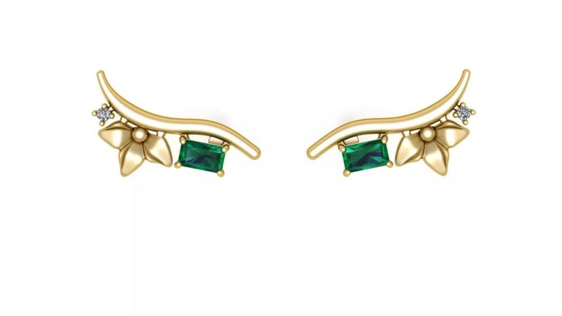 Flower and Octagonal Gem Earcuff Earring