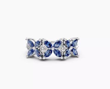 N R011  Cluster marquise diamond 4 petals flower ring