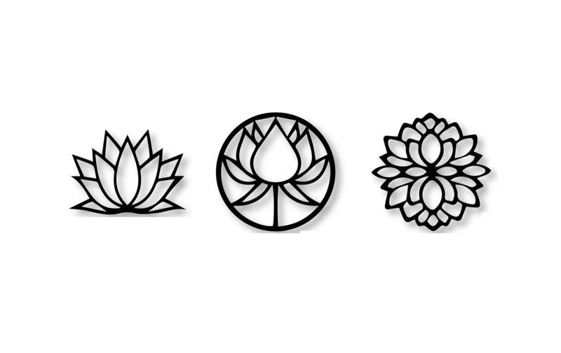 Minimalist Geometric Lotus Flower Triptych Painting