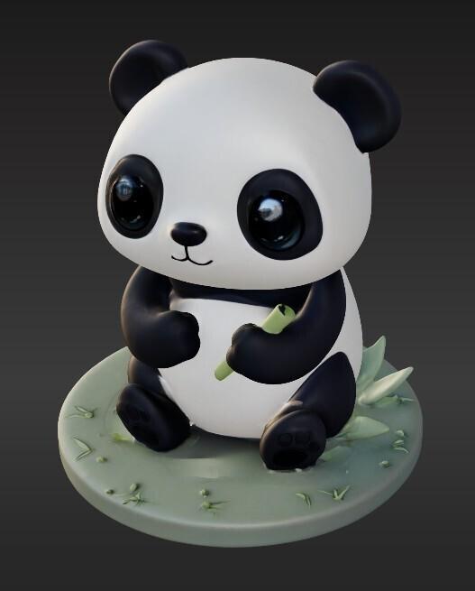 Adorable Panda Figurine with Bamboo