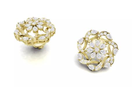 Diamond Gold Earrings with Pear and Round Diamonds For Women