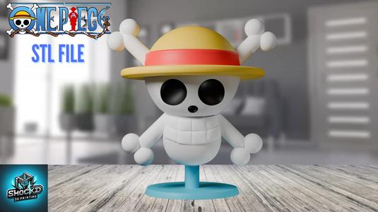 One Piece Straw Hat Pirate Crew White Skull Logo/Emblem Stand- STL FILE