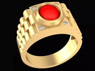 Modern Geometric Red Stone Men Ring  2436