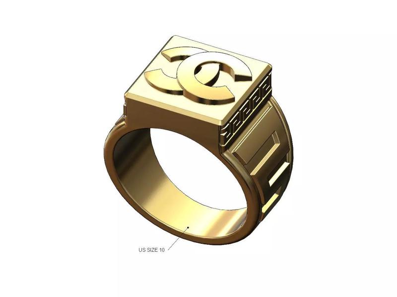 Square CC brand greek key pattern signet US size 10