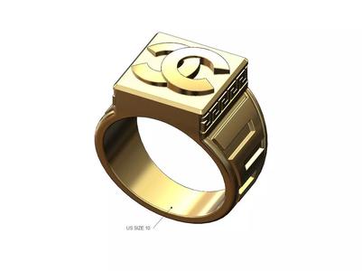 Square CC brand greek key pattern signet US size 10